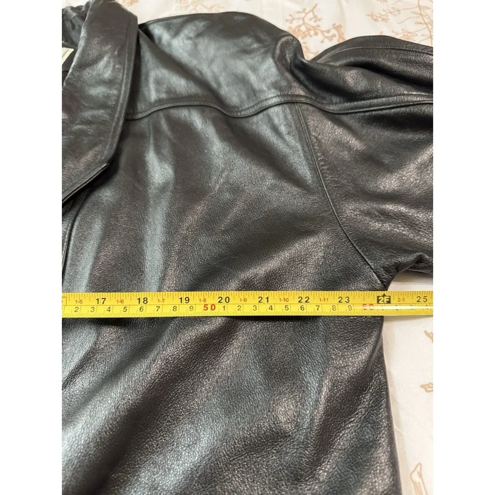 Vintage‎ Fitz-Wright Womens Leather Coat Large Black Mid-Length Heavy EUC